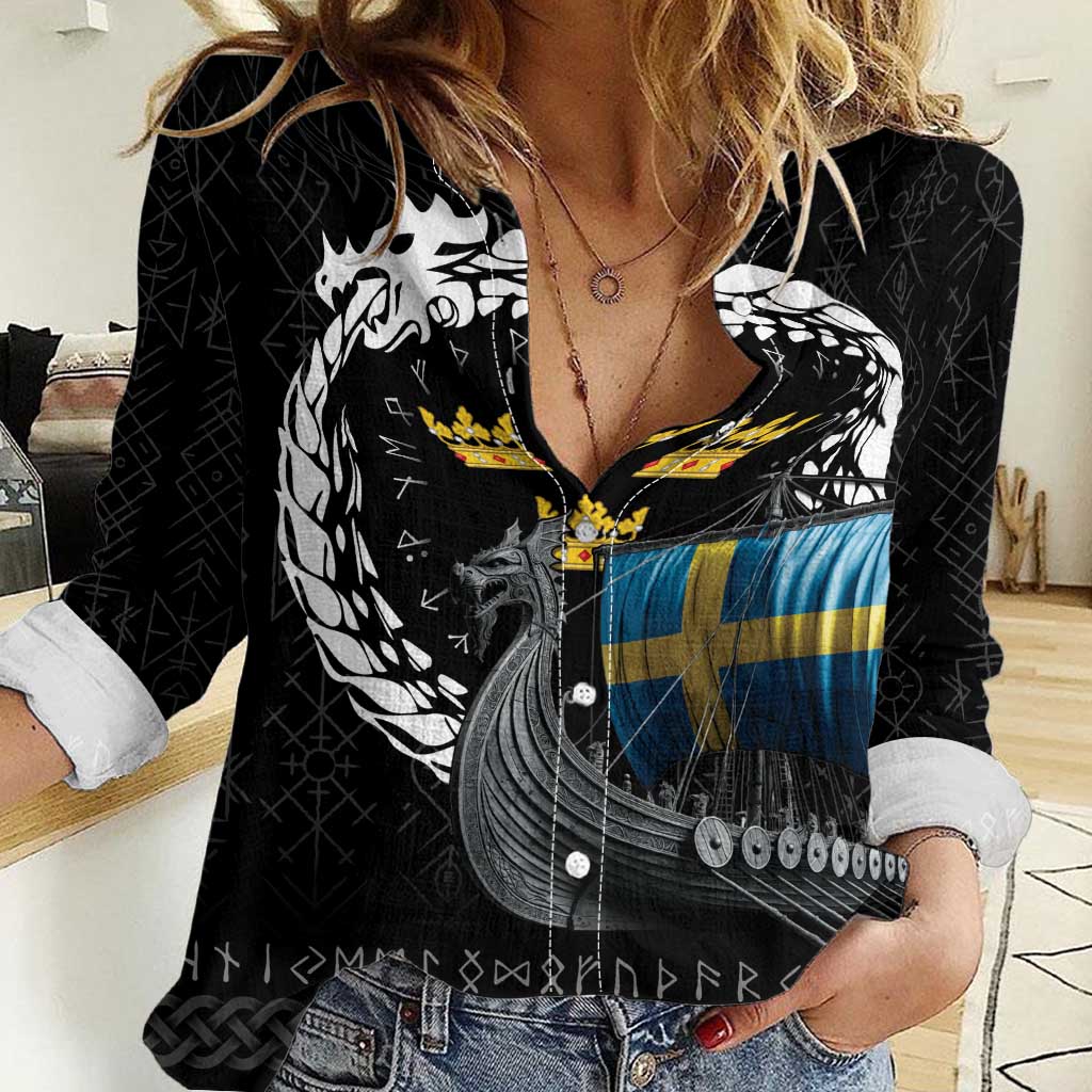 Sweden Viking Drakkar Women Casual Shirt Viking Blood - Wonder Print Shop