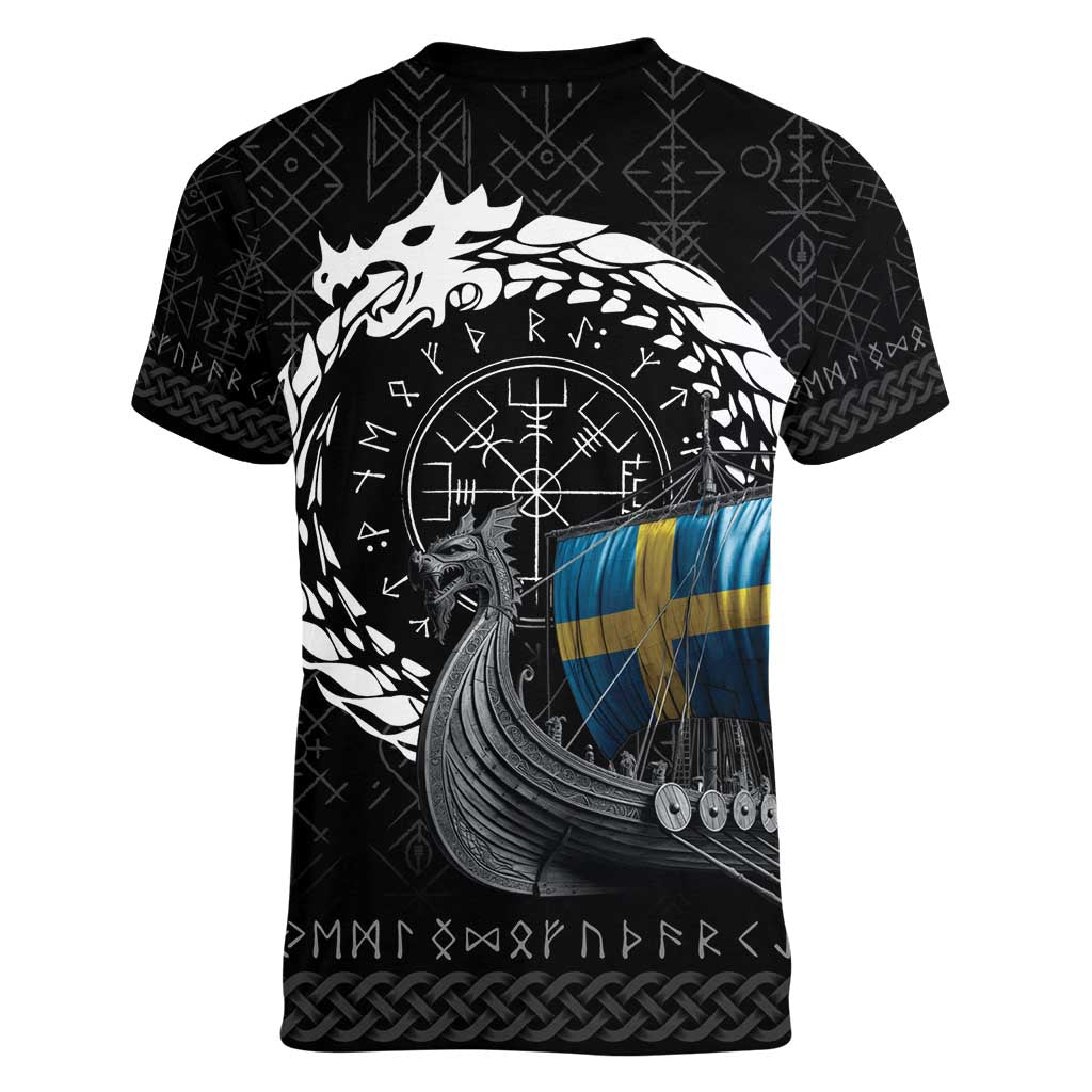 Sweden Viking Drakkar Women V-Neck T-Shirt Viking Blood - Wonder Print Shop