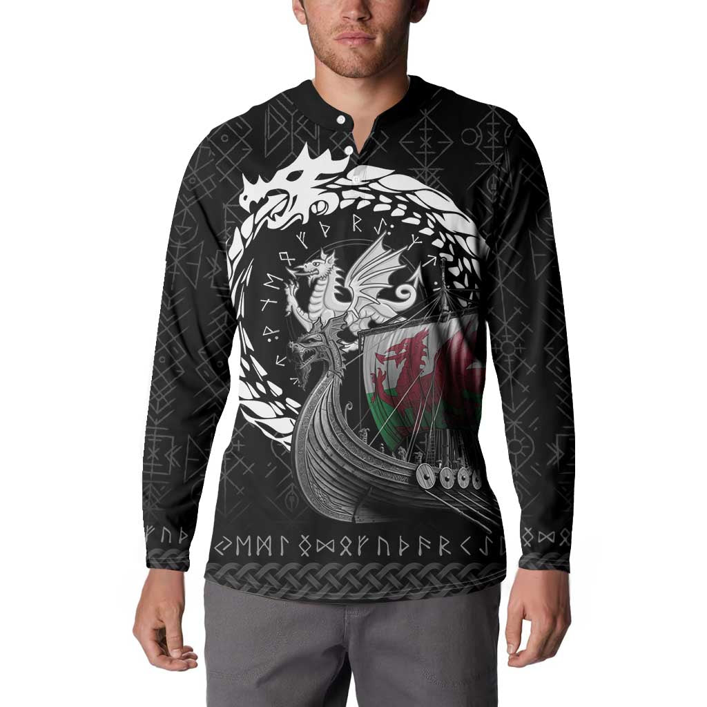 Wales Viking Drakkar Button Sweatshirt Viking Blood - Wonder Print Shop