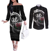 Wales Viking Drakkar Couples Matching Off The Shoulder Long Sleeve Dress and Long Sleeve Button Shirt Viking Blood - Wonder Print Shop