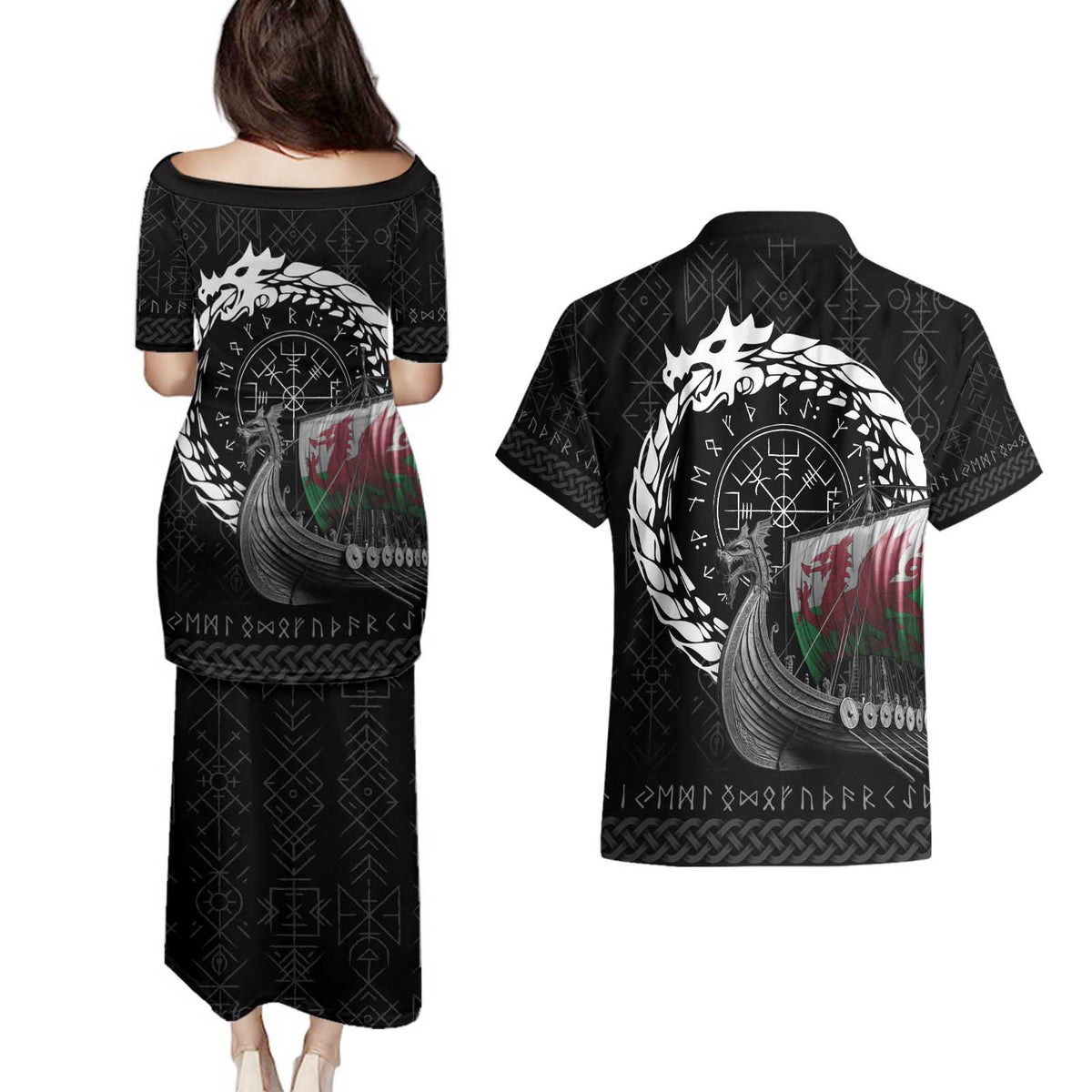 Wales Viking Drakkar Couples Matching Puletasi and Hawaiian Shirt Viking Blood - Wonder Print Shop