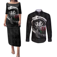 Wales Viking Drakkar Couples Matching Puletasi and Long Sleeve Button Shirt Viking Blood - Wonder Print Shop
