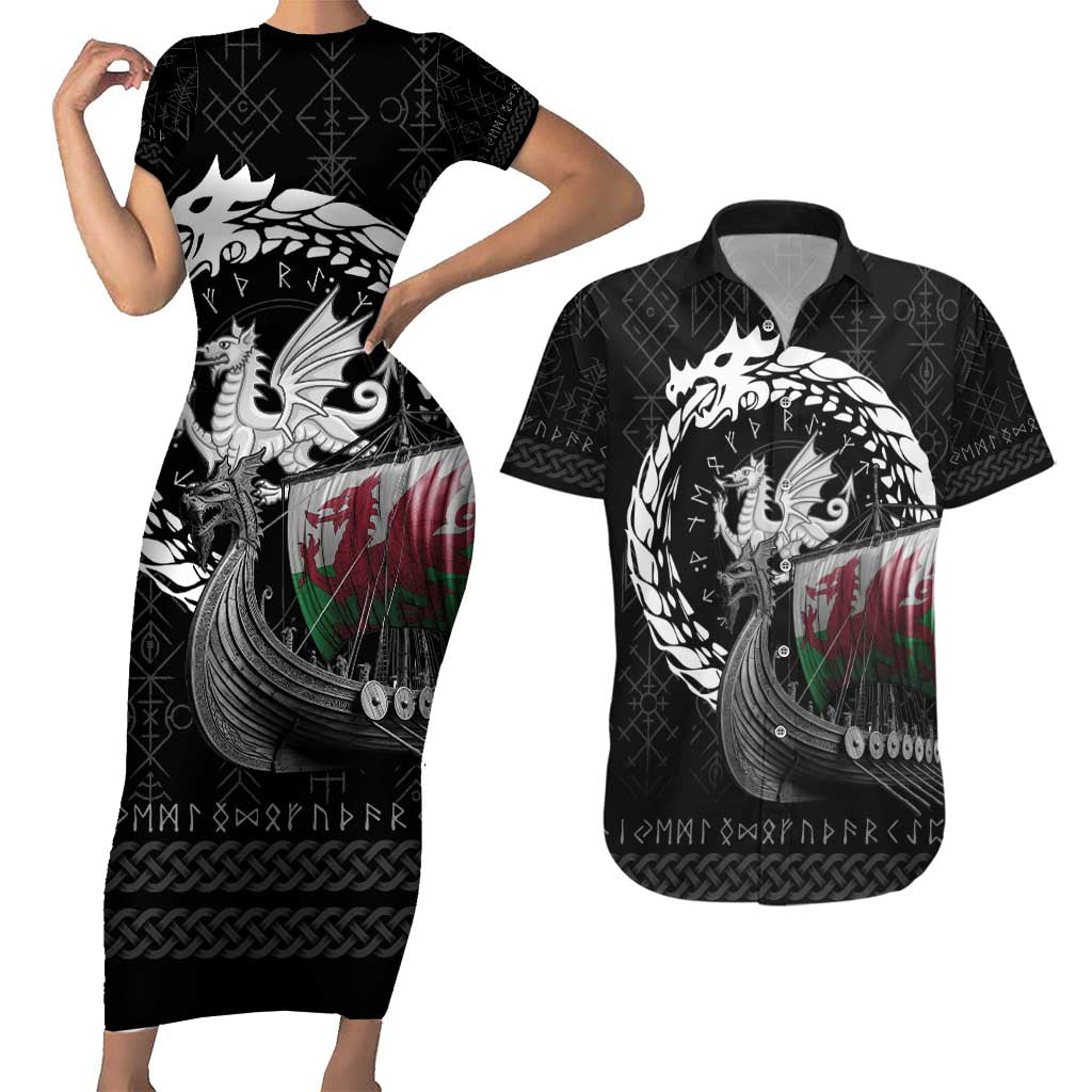 Wales Viking Drakkar Couples Matching Short Sleeve Bodycon Dress and Hawaiian Shirt Viking Blood - Wonder Print Shop