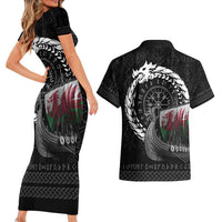 Wales Viking Drakkar Couples Matching Short Sleeve Bodycon Dress and Hawaiian Shirt Viking Blood - Wonder Print Shop
