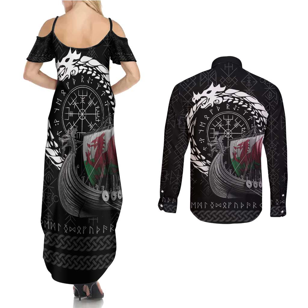 Wales Viking Drakkar Couples Matching Summer Maxi Dress and Long Sleeve Button Shirt Viking Blood - Wonder Print Shop