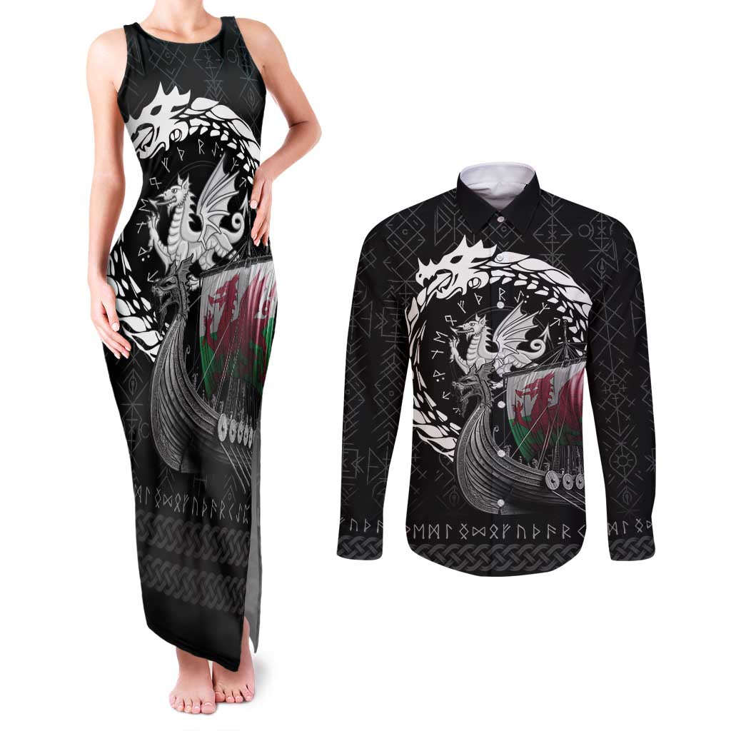 Wales Viking Drakkar Couples Matching Tank Maxi Dress and Long Sleeve Button Shirt Viking Blood - Wonder Print Shop