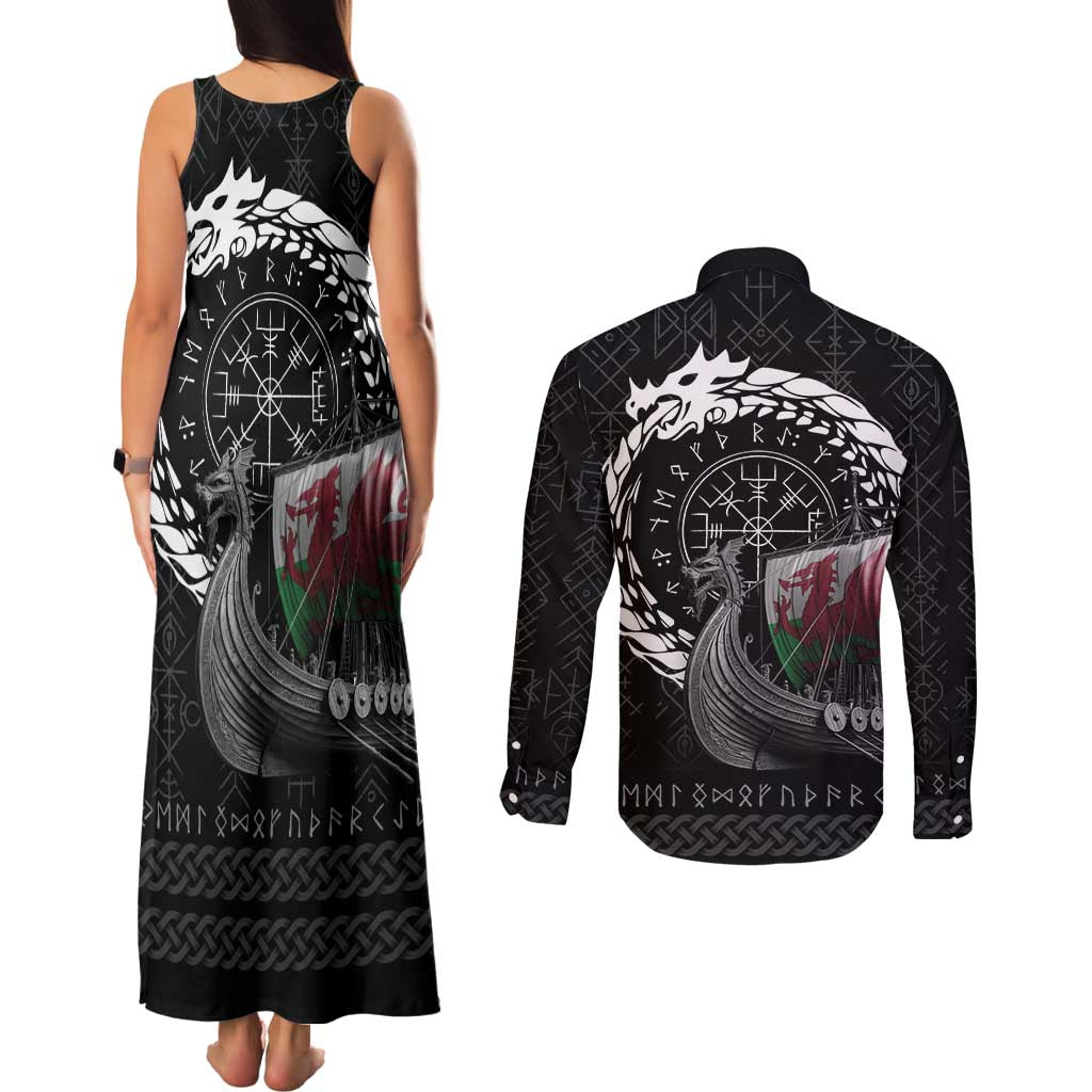 Wales Viking Drakkar Couples Matching Tank Maxi Dress and Long Sleeve Button Shirt Viking Blood - Wonder Print Shop