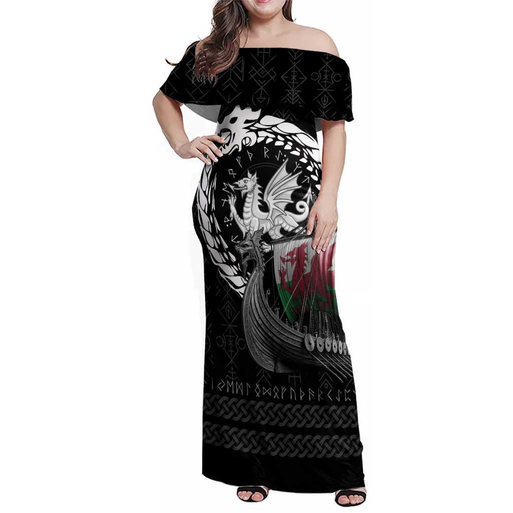 Wales Viking Drakkar Family Matching Off Shoulder Maxi Dress and Hawaiian Shirt Viking Blood - Wonder Print Shop