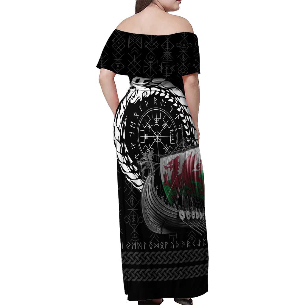 Wales Viking Drakkar Family Matching Off Shoulder Maxi Dress and Hawaiian Shirt Viking Blood - Wonder Print Shop