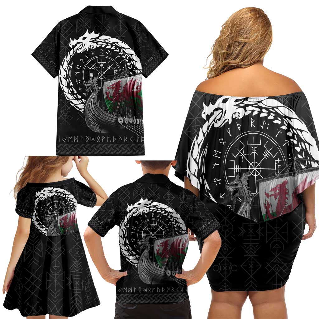 Wales Viking Drakkar Family Matching Off Shoulder Short Dress and Hawaiian Shirt Viking Blood - Wonder Print Shop
