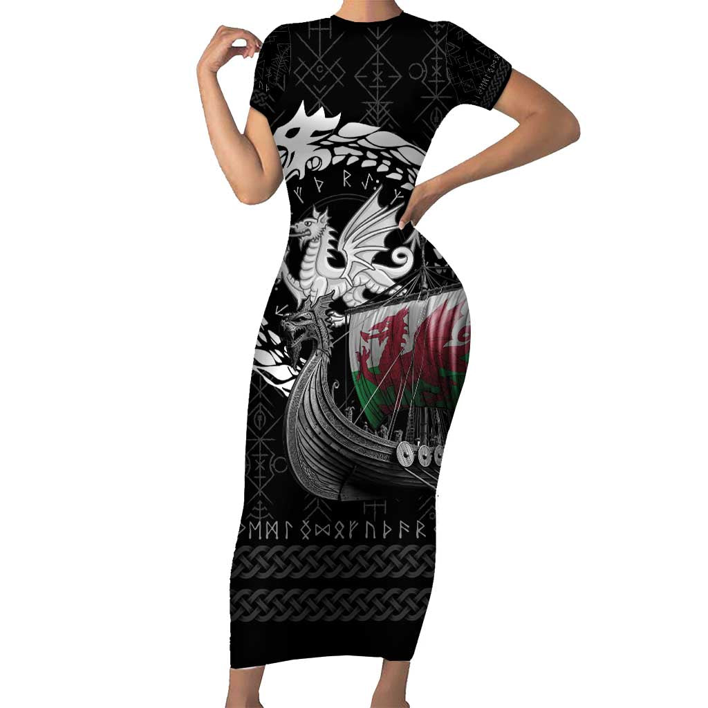 Wales Viking Drakkar Family Matching Short Sleeve Bodycon Dress and Hawaiian Shirt Viking Blood - Wonder Print Shop