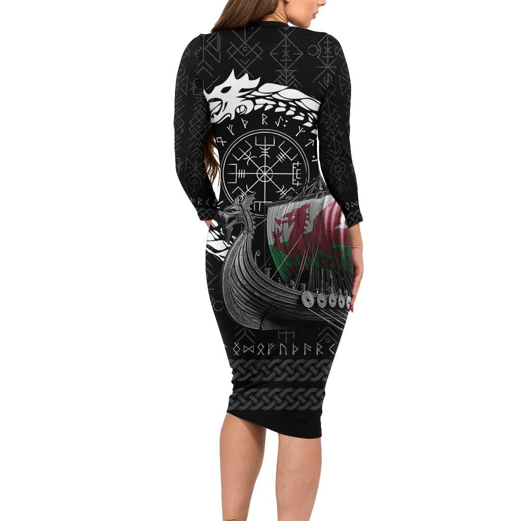Wales Viking Drakkar Long Sleeve Bodycon Dress Viking Blood - Wonder Print Shop
