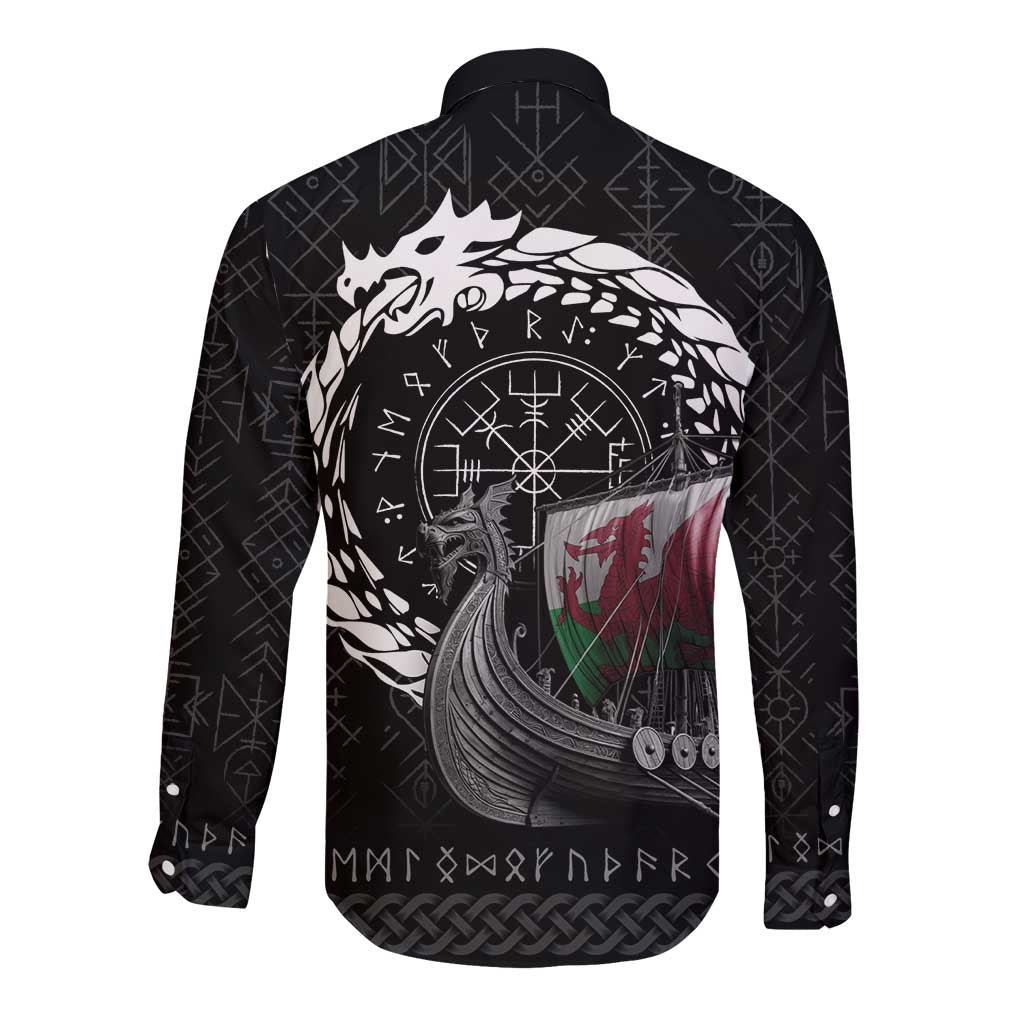 Wales Viking Drakkar Long Sleeve Button Shirt Viking Blood - Wonder Print Shop
