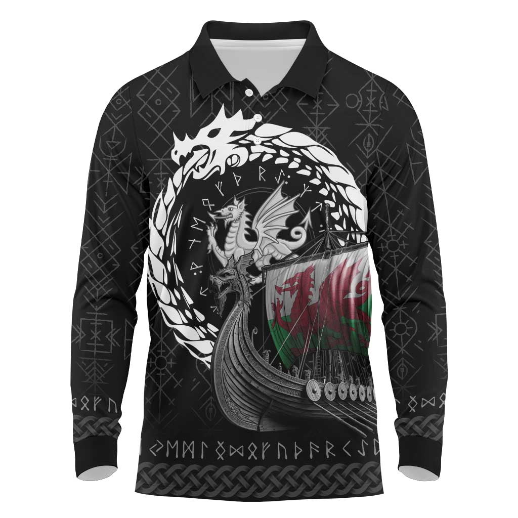 Wales Viking Drakkar Long Sleeve Polo Shirt Viking Blood - Wonder Print Shop