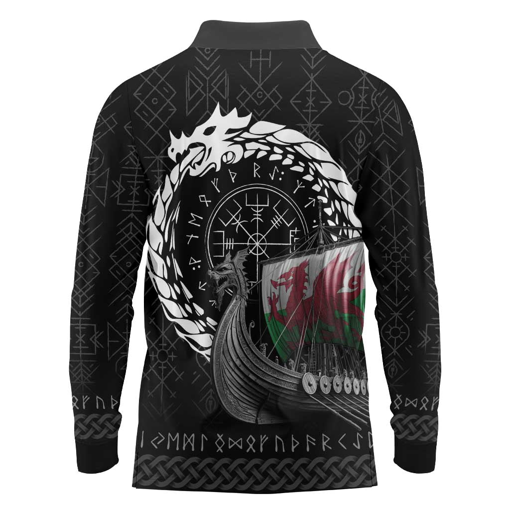 Wales Viking Drakkar Long Sleeve Polo Shirt Viking Blood - Wonder Print Shop