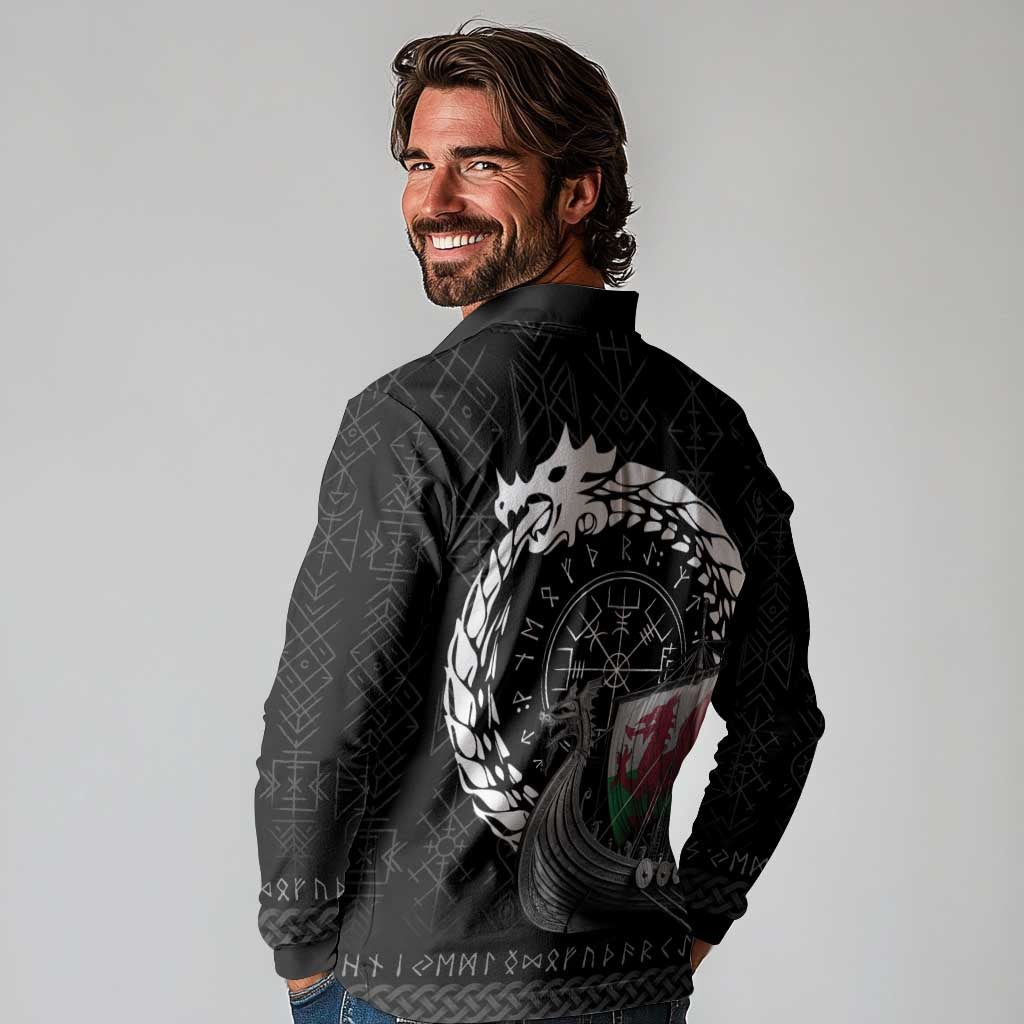 Wales Viking Drakkar Long Sleeve Polo Shirt Viking Blood - Wonder Print Shop
