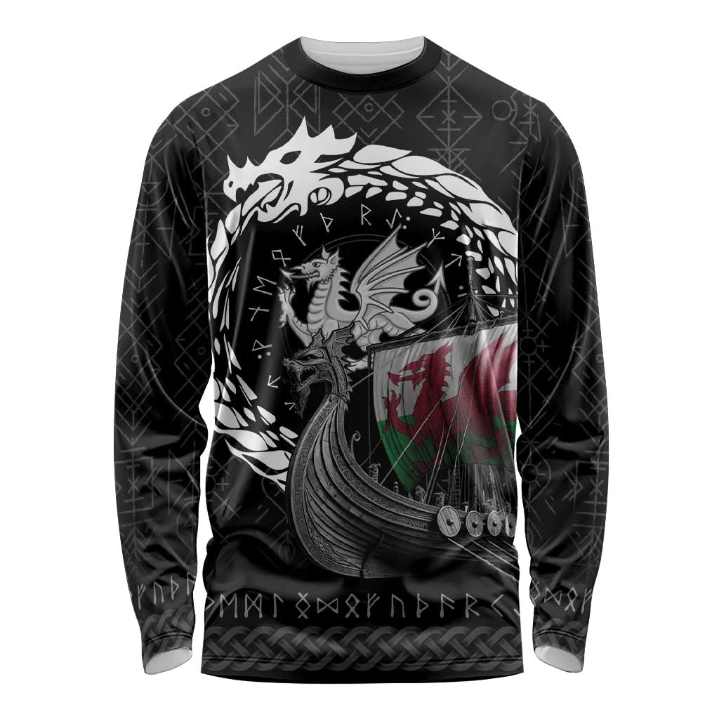 Wales Viking Drakkar Long Sleeve Shirt Viking Blood - Wonder Print Shop