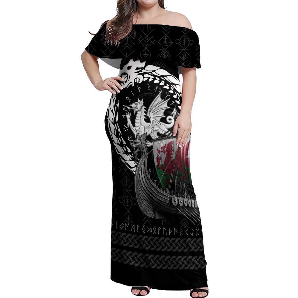 Wales Viking Drakkar Off Shoulder Maxi Dress Viking Blood - Wonder Print Shop