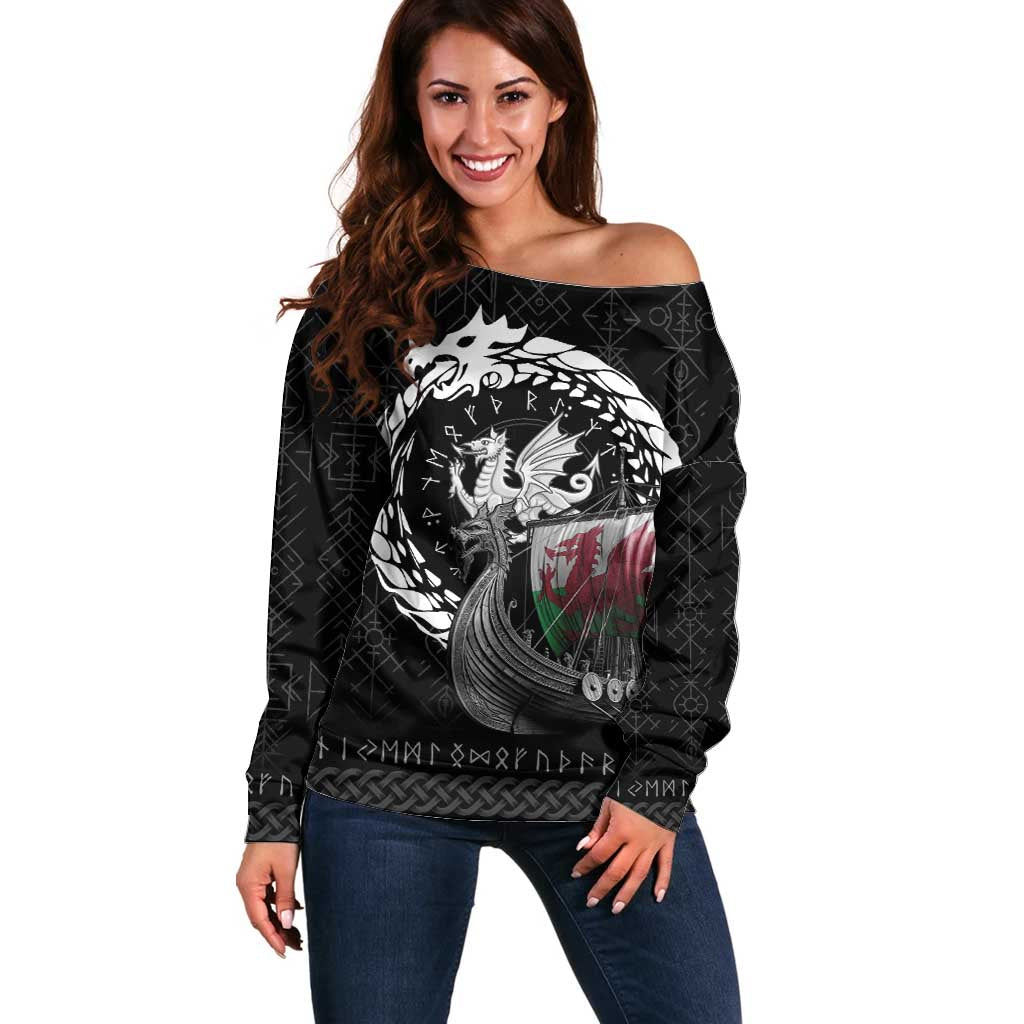 Wales Viking Drakkar Off Shoulder Sweater Viking Blood - Wonder Print Shop