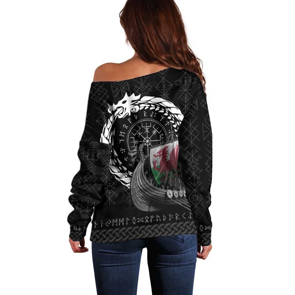 Wales Viking Drakkar Off Shoulder Sweater Viking Blood - Wonder Print Shop