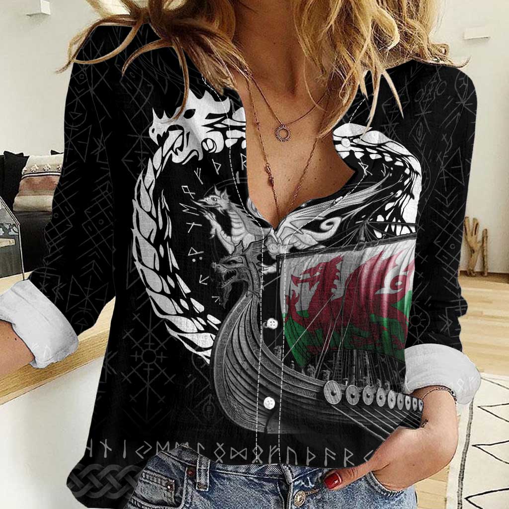 Wales Viking Drakkar Women Casual Shirt Viking Blood - Wonder Print Shop