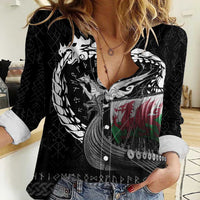 Wales Viking Drakkar Women Casual Shirt Viking Blood - Wonder Print Shop