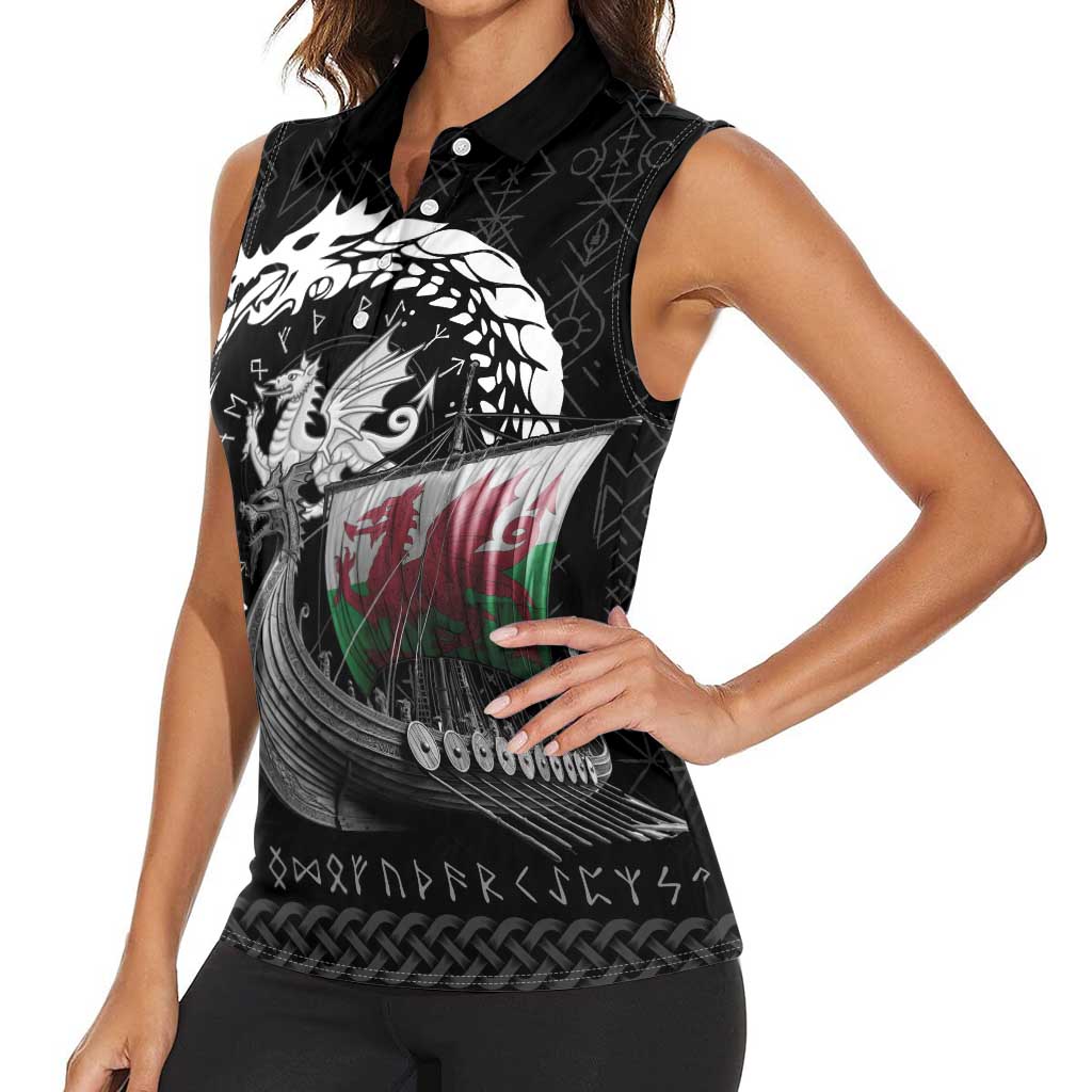 Wales Viking Drakkar Women Sleeveless Polo Shirt Viking Blood - Wonder Print Shop
