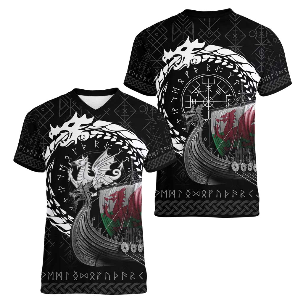 Wales Viking Drakkar Women V-Neck T-Shirt Viking Blood - Wonder Print Shop