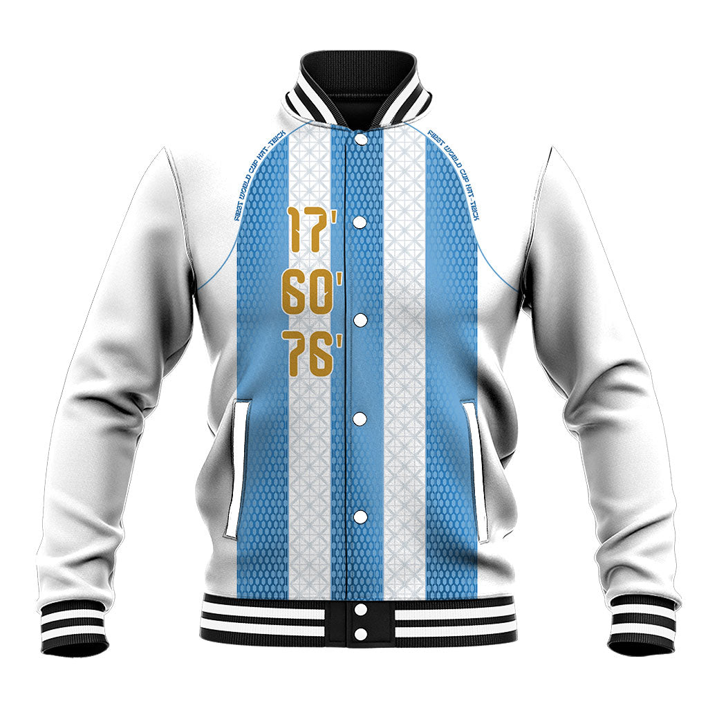 Argentina Hattrick WC26 Custom Baseball Jacket Triple Strike Football Albiceleste Fan