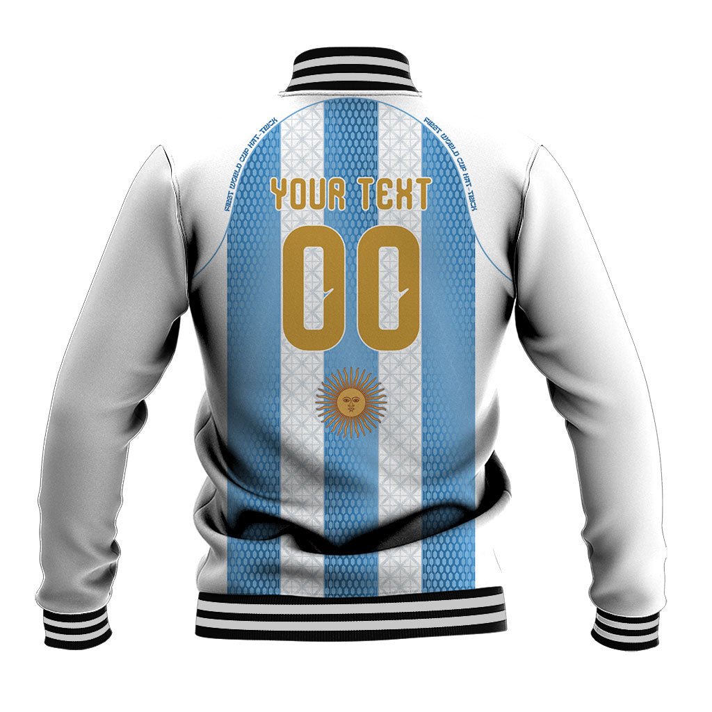 Argentina Hattrick WC26 Custom Baseball Jacket Triple Strike Football Albiceleste Fan