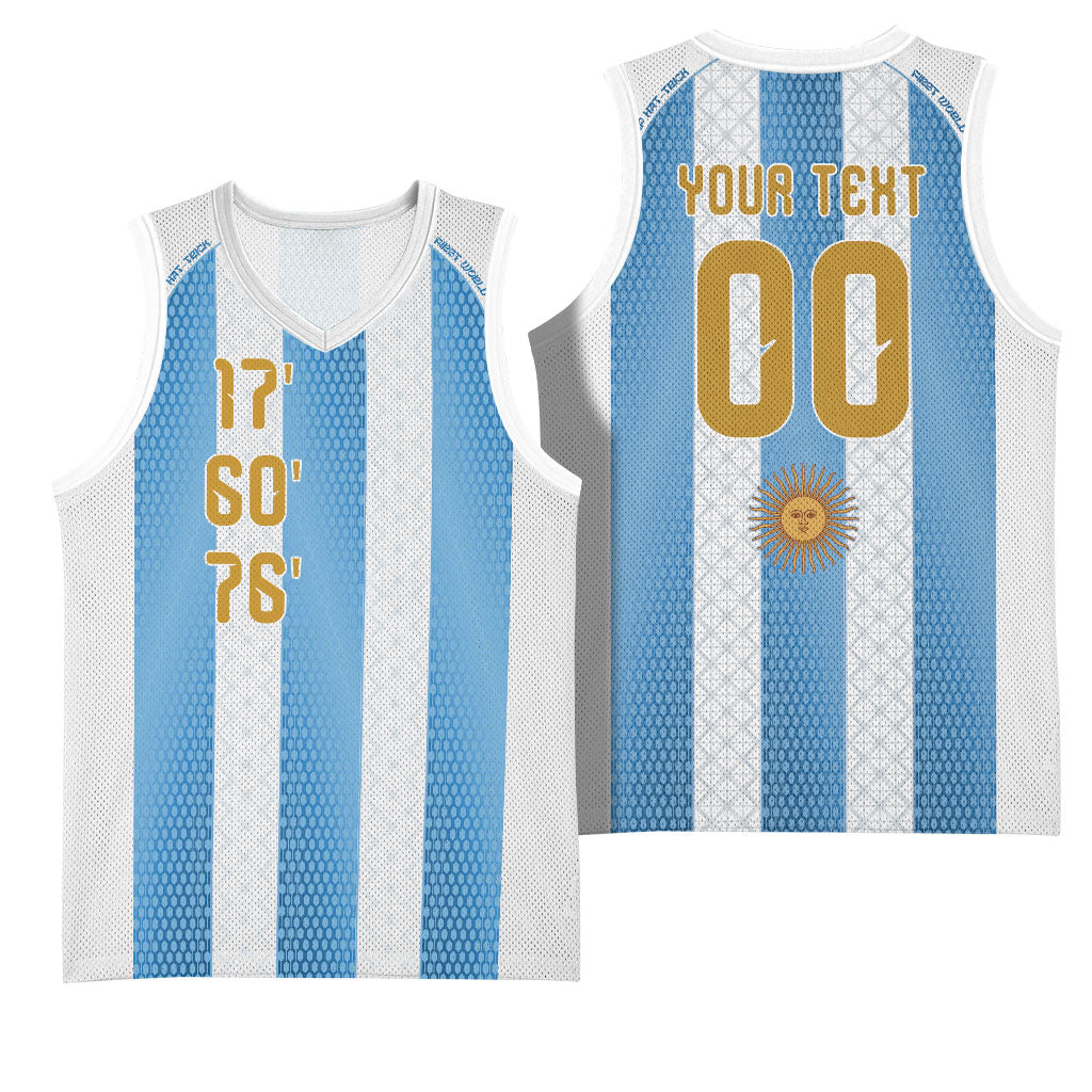 Argentina Hattrick WC26 Custom Basketball Jersey Triple Strike Football Albiceleste Fan