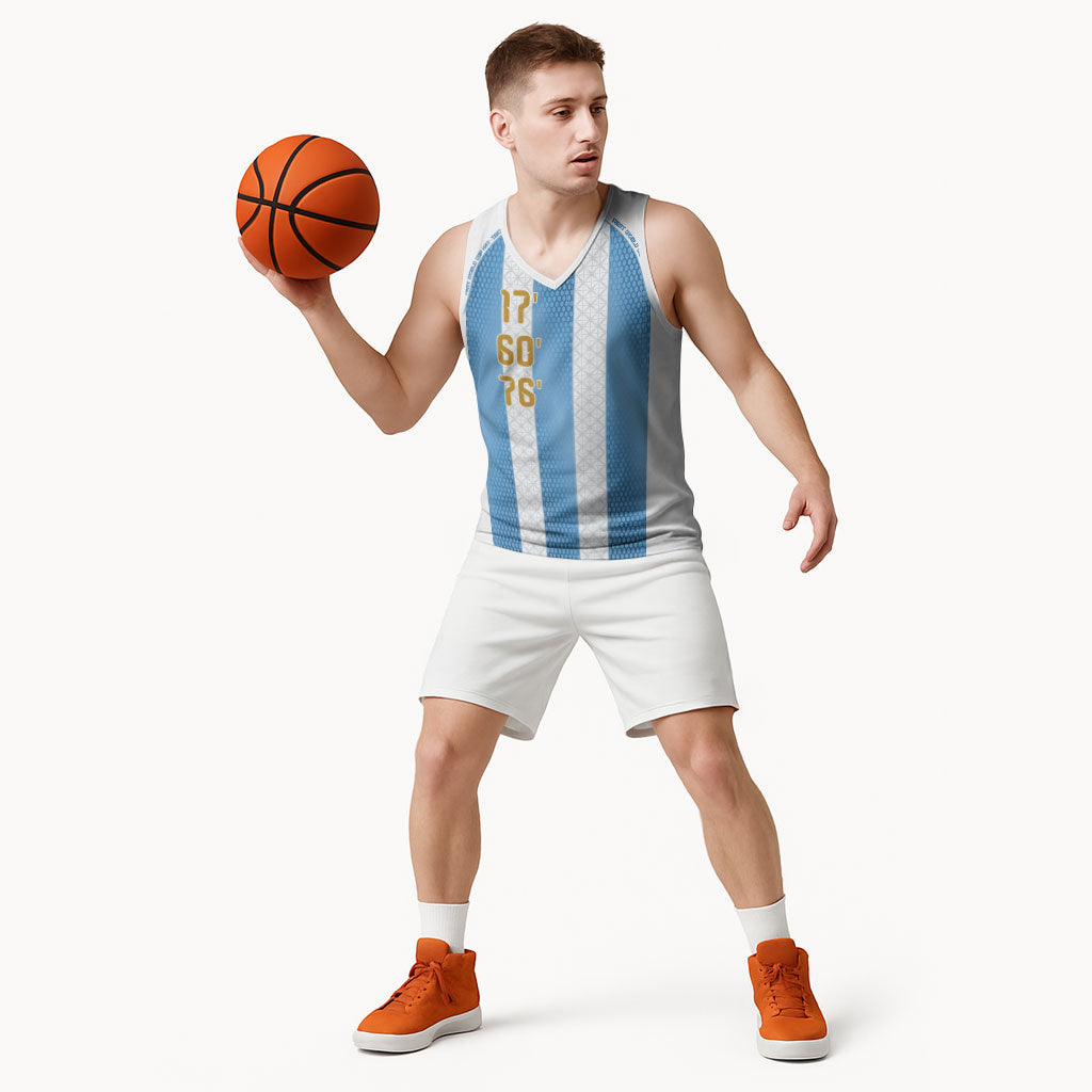 Argentina Hattrick WC26 Custom Basketball Jersey Triple Strike Football Albiceleste Fan