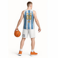 Argentina Hattrick WC26 Custom Basketball Jersey Triple Strike Football Albiceleste Fan