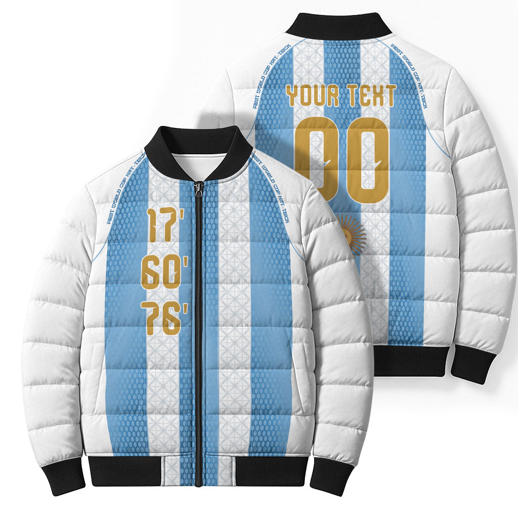 Argentina Hattrick WC26 Custom Bomber Puffer Jacket Triple Strike Football Albiceleste Fan
