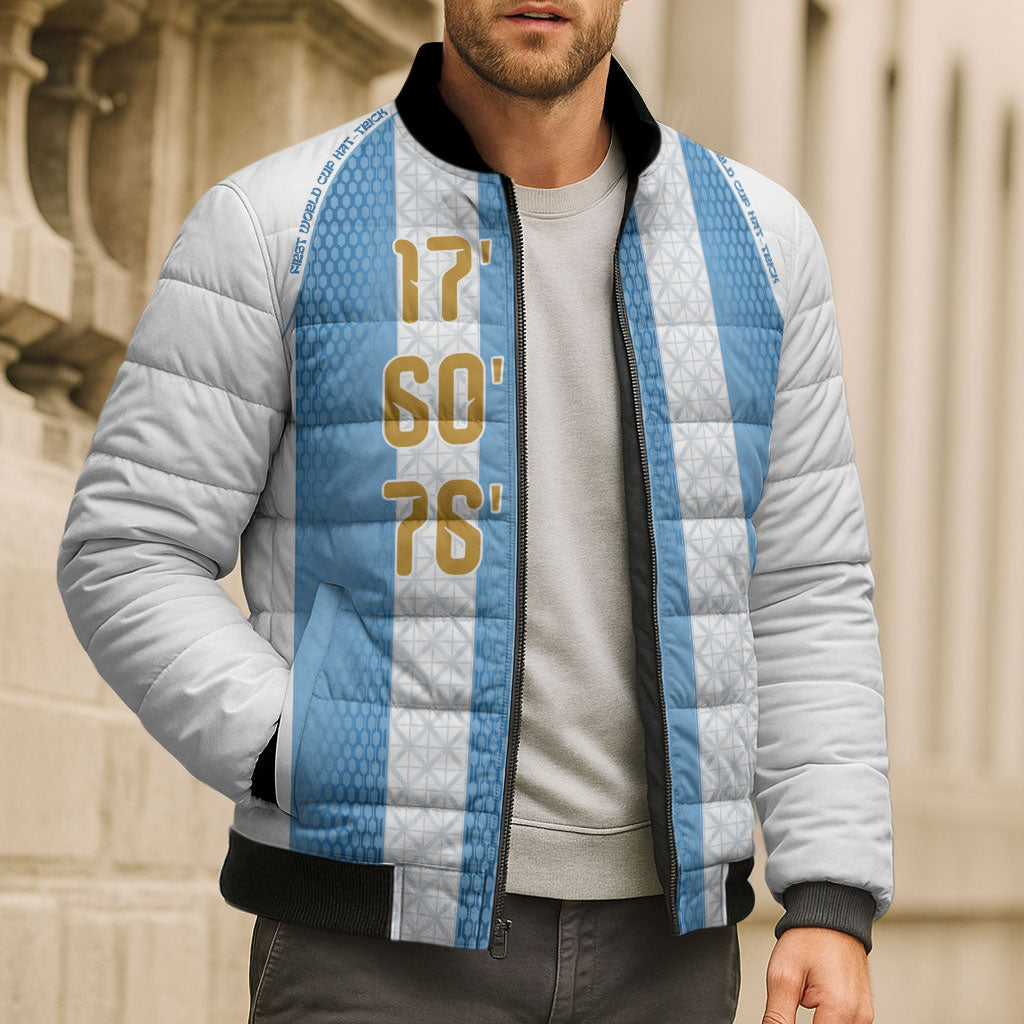 Argentina Hattrick WC26 Custom Bomber Puffer Jacket Triple Strike Football Albiceleste Fan