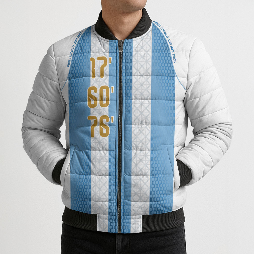 Argentina Hattrick WC26 Custom Bomber Puffer Jacket Triple Strike Football Albiceleste Fan