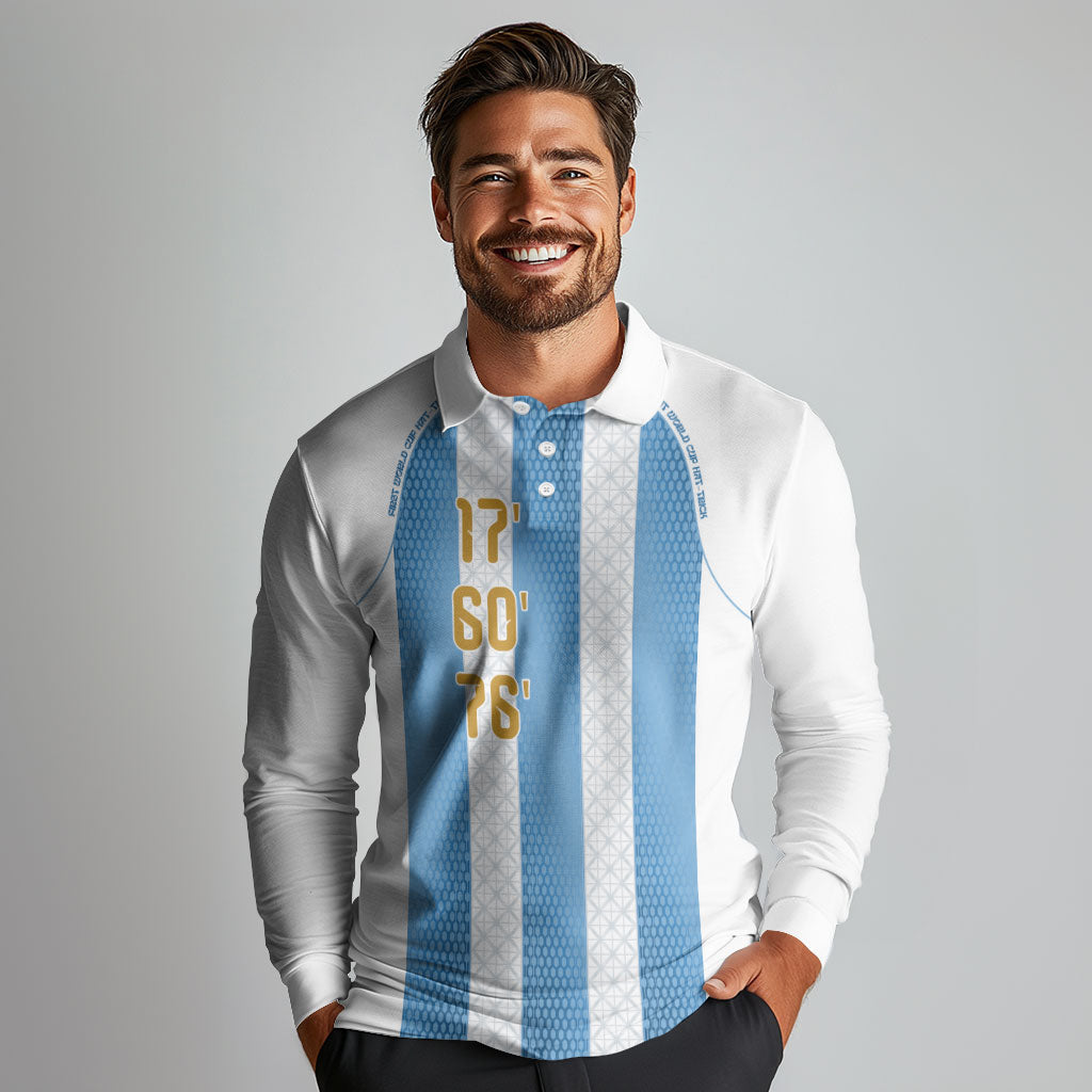 Argentina Hattrick WC26 Custom Long Sleeve Polo Shirt Triple Strike Football Albiceleste Fan