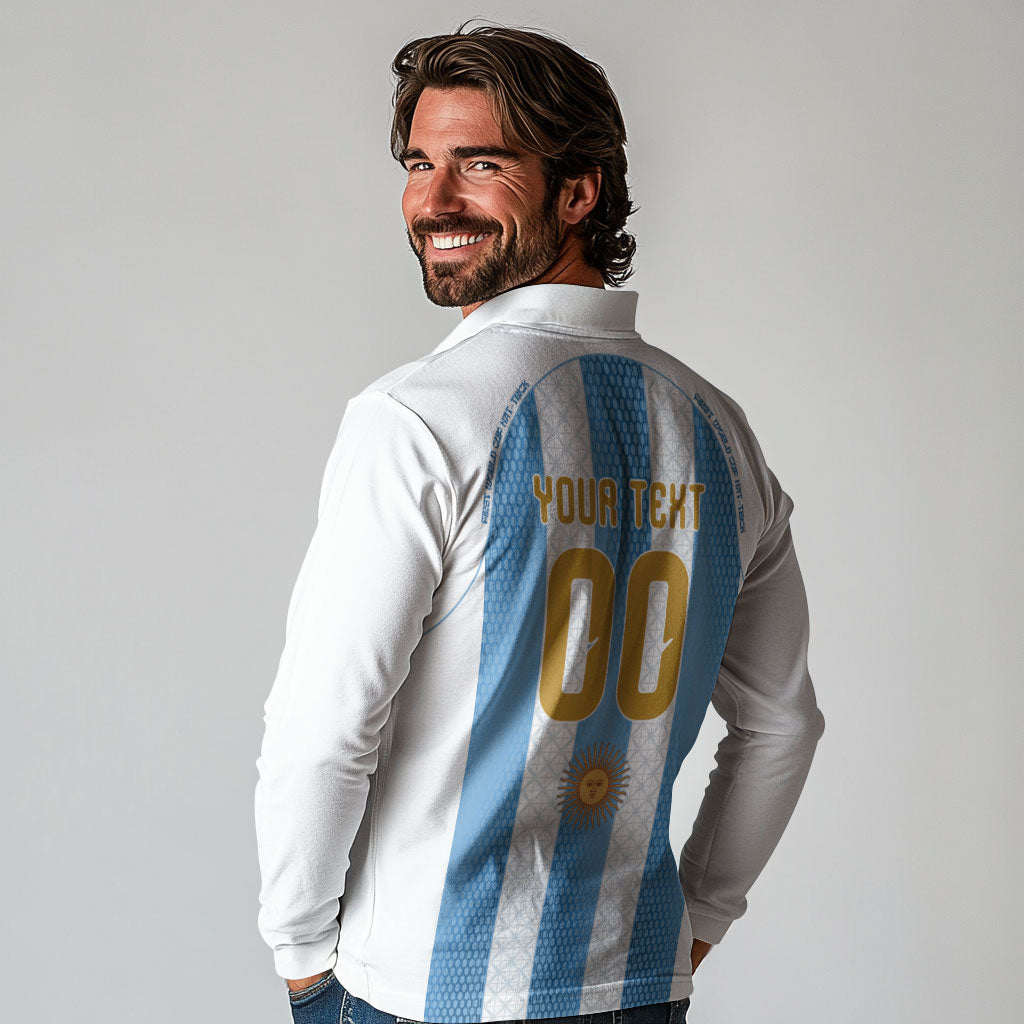 Argentina Hattrick WC26 Custom Long Sleeve Polo Shirt Triple Strike Football Albiceleste Fan