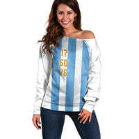 Argentina Hattrick WC26 Custom Off Shoulder Sweater Triple Strike Football Albiceleste Fan