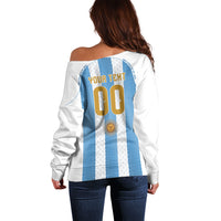 Argentina Hattrick WC26 Custom Off Shoulder Sweater Triple Strike Football Albiceleste Fan