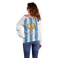 Argentina Hattrick WC26 Custom Off Shoulder Sweater Triple Strike Football Albiceleste Fan