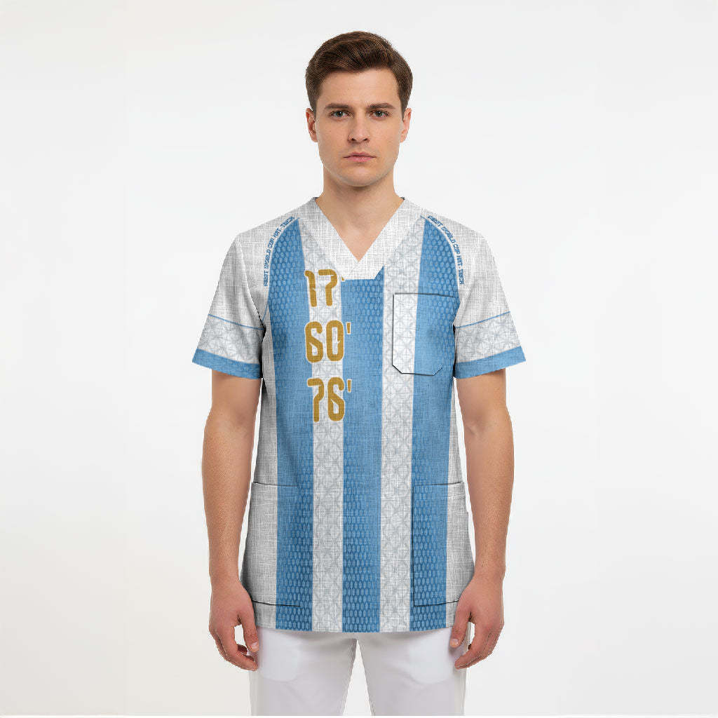 Argentina Hattrick WC26 Custom Scrub Top Triple Strike Football Albiceleste Fan