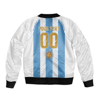 Argentina Hattrick WC26 Custom Sleeve Zip Bomber Jacket Triple Strike Football Albiceleste Fan