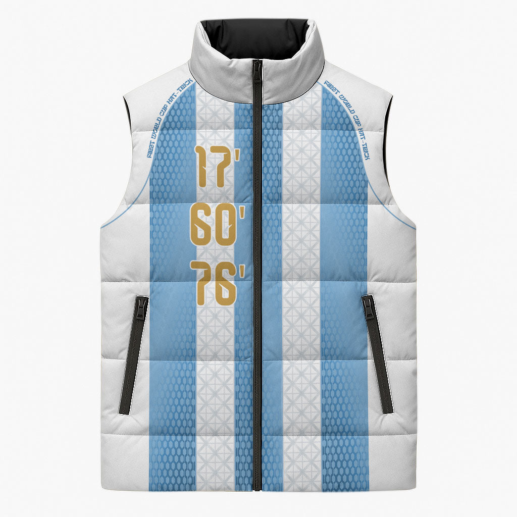 Argentina Hattrick WC26 Custom Sleeveless Puffer Jacket Triple Strike Football Albiceleste Fan