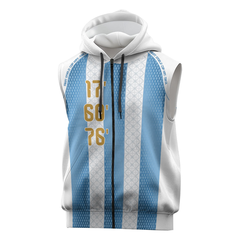 Argentina Hattrick WC26 Custom Sleeveless Zip Hoodie Triple Strike Football Albiceleste Fan