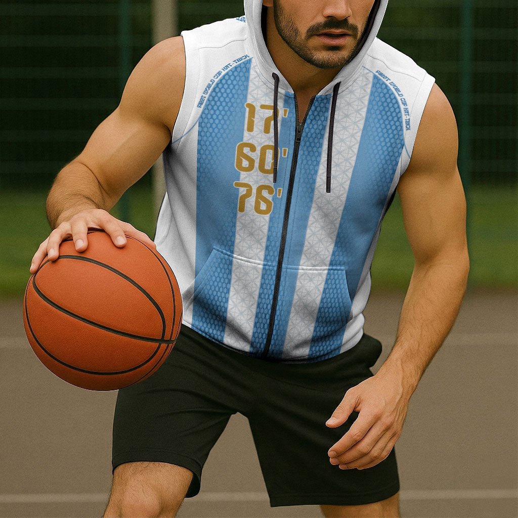 Argentina Hattrick WC26 Custom Sleeveless Zip Hoodie Triple Strike Football Albiceleste Fan