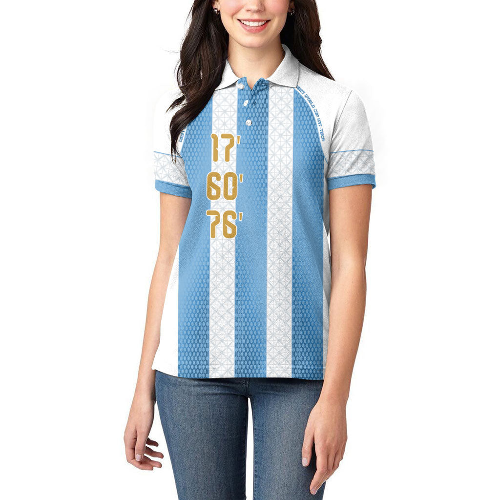Argentina Hattrick WC26 Custom Women Polo Shirt Triple Strike Football Albiceleste Fan