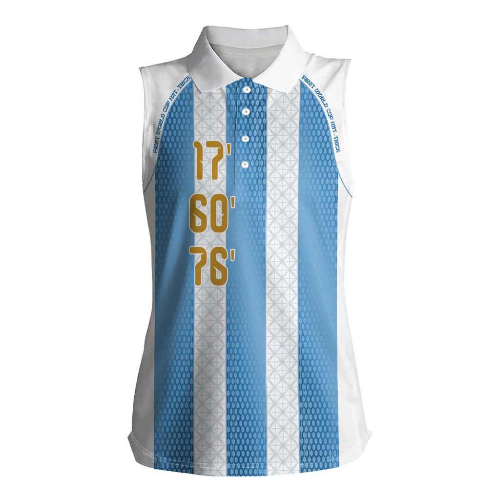 Argentina Hattrick WC26 Custom Women Sleeveless Polo Shirt Triple Strike Football Albiceleste Fan