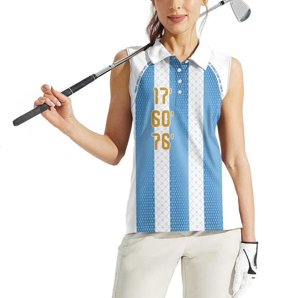 Argentina Hattrick WC26 Custom Women Sleeveless Polo Shirt Triple Strike Football Albiceleste Fan
