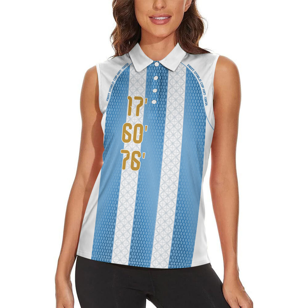 Argentina Hattrick WC26 Custom Women Sleeveless Polo Shirt Triple Strike Football Albiceleste Fan